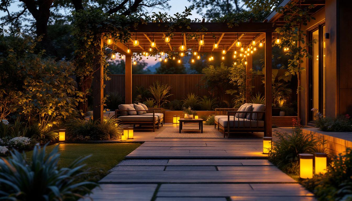 A photograph of a beautifully illuminated outdoor space at dusk