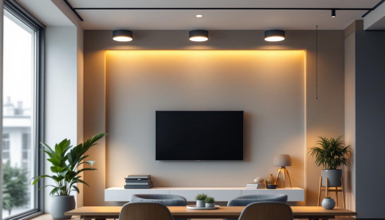 A photograph of a modern interior space showcasing sleek flush mount can lights in action