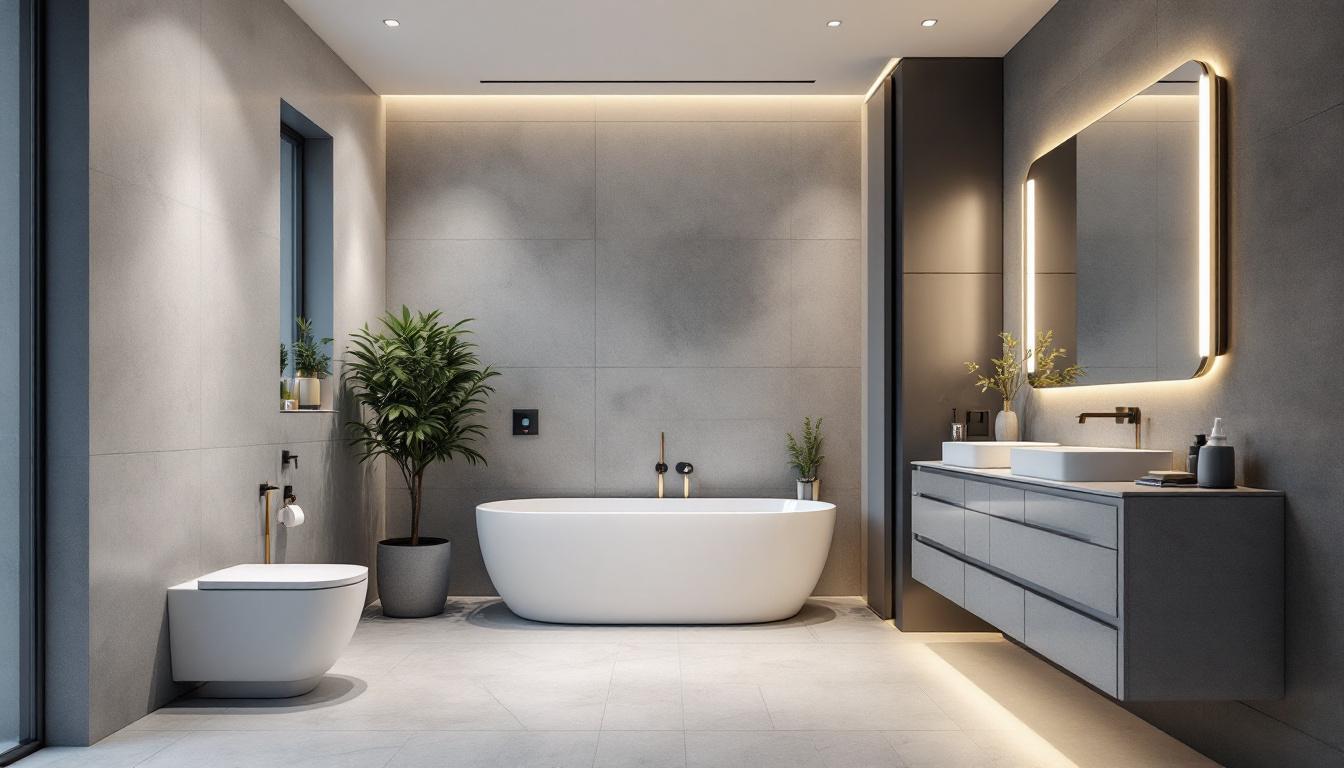 A photograph of a modern bathroom featuring sleek led lighting fixtures that highlight the space's energy efficiency and aesthetic appeal