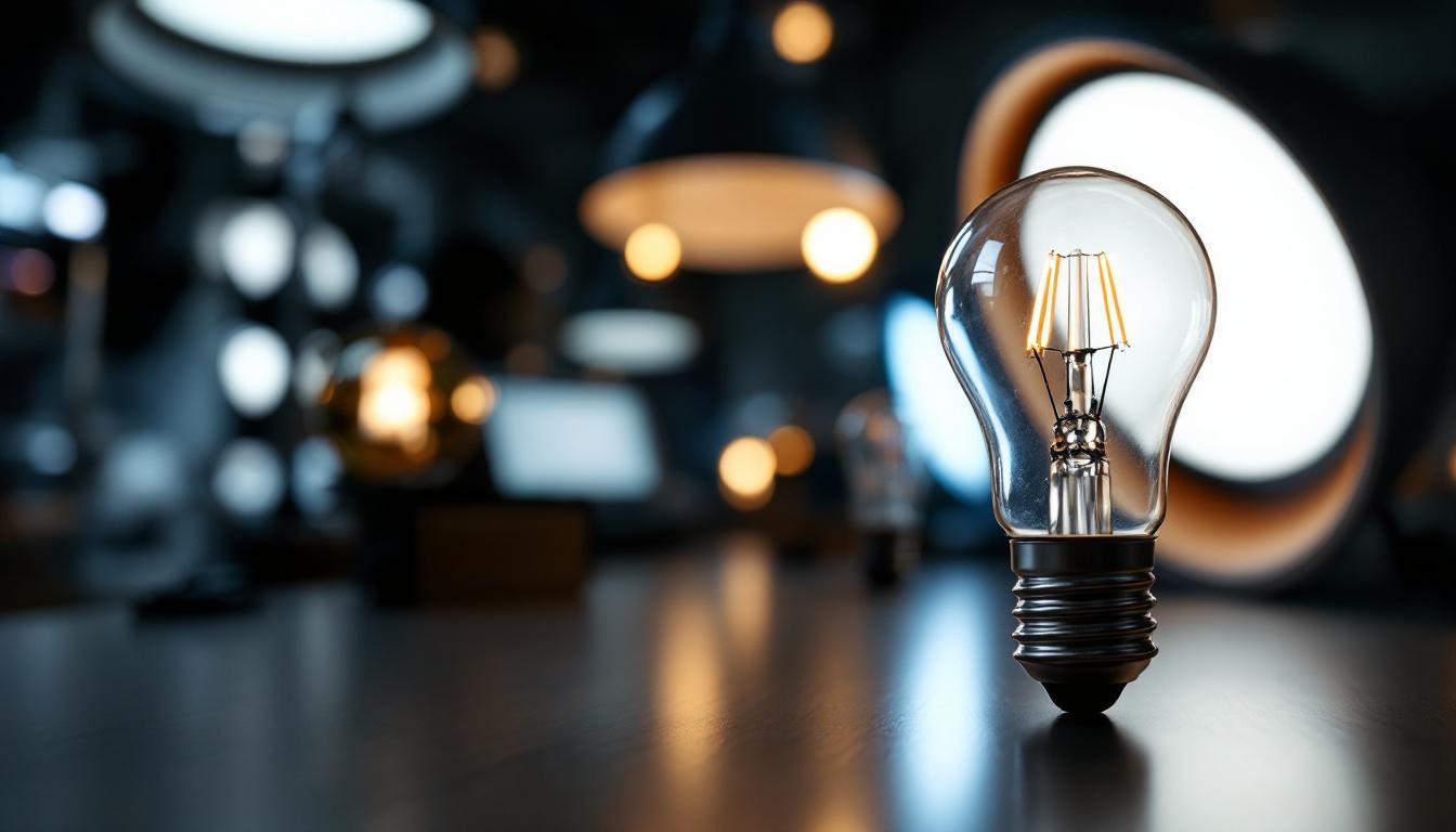 A photograph of a close-up view of an a19 light bulb in a well-lit setting