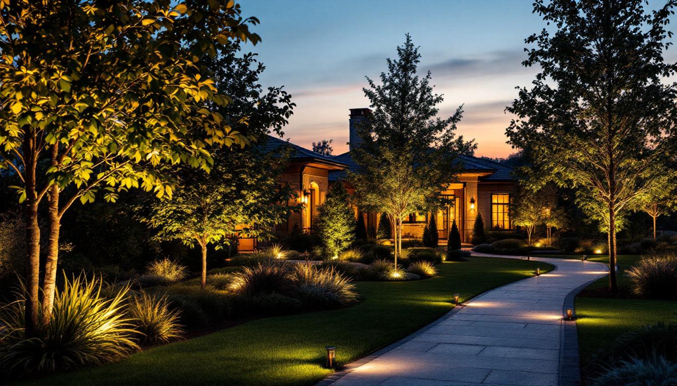 A photograph of a beautifully illuminated outdoor landscape at dusk