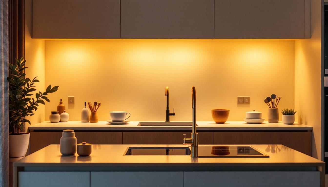 A photograph of a modern kitchen showcasing well-placed recessed lighting