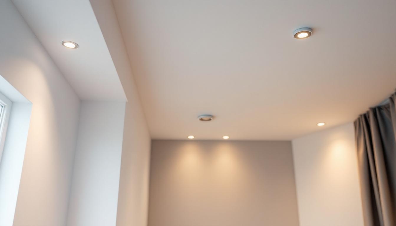 A photograph of a well-lit room showcasing various types of recessed lighting fixtures in use