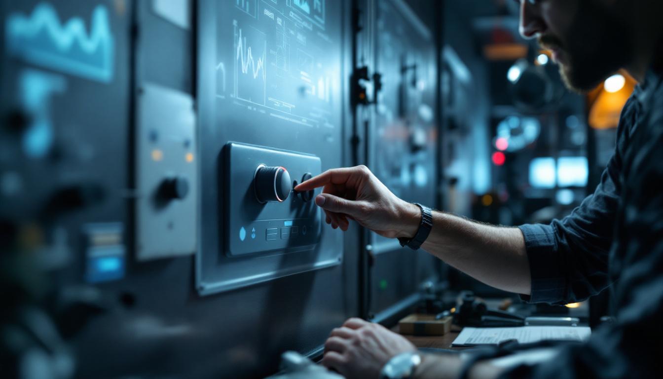 A photograph of capture a photograph of an electrical engineer in a modern workspace
