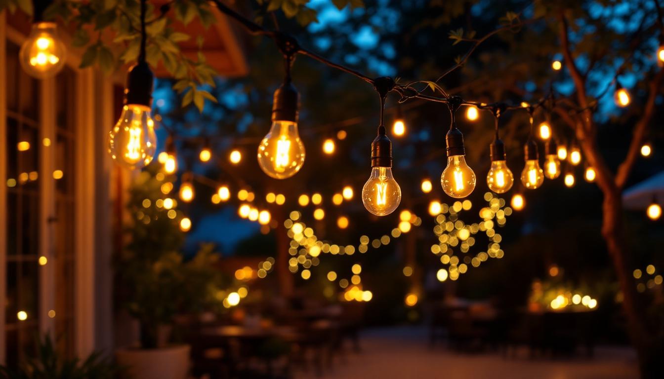 A photograph of a beautifully illuminated outdoor space at dusk