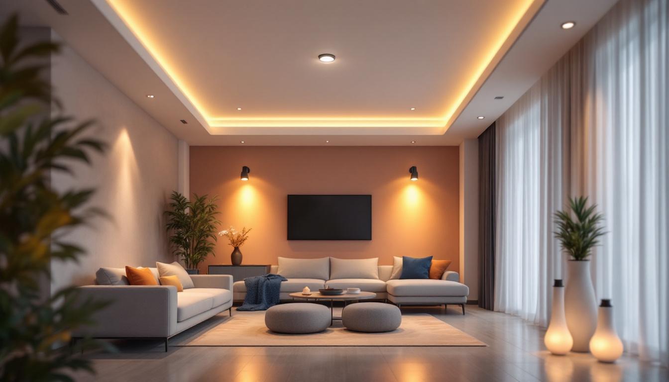 A photograph of a beautifully designed room featuring recessed lighting eyeball fixtures
