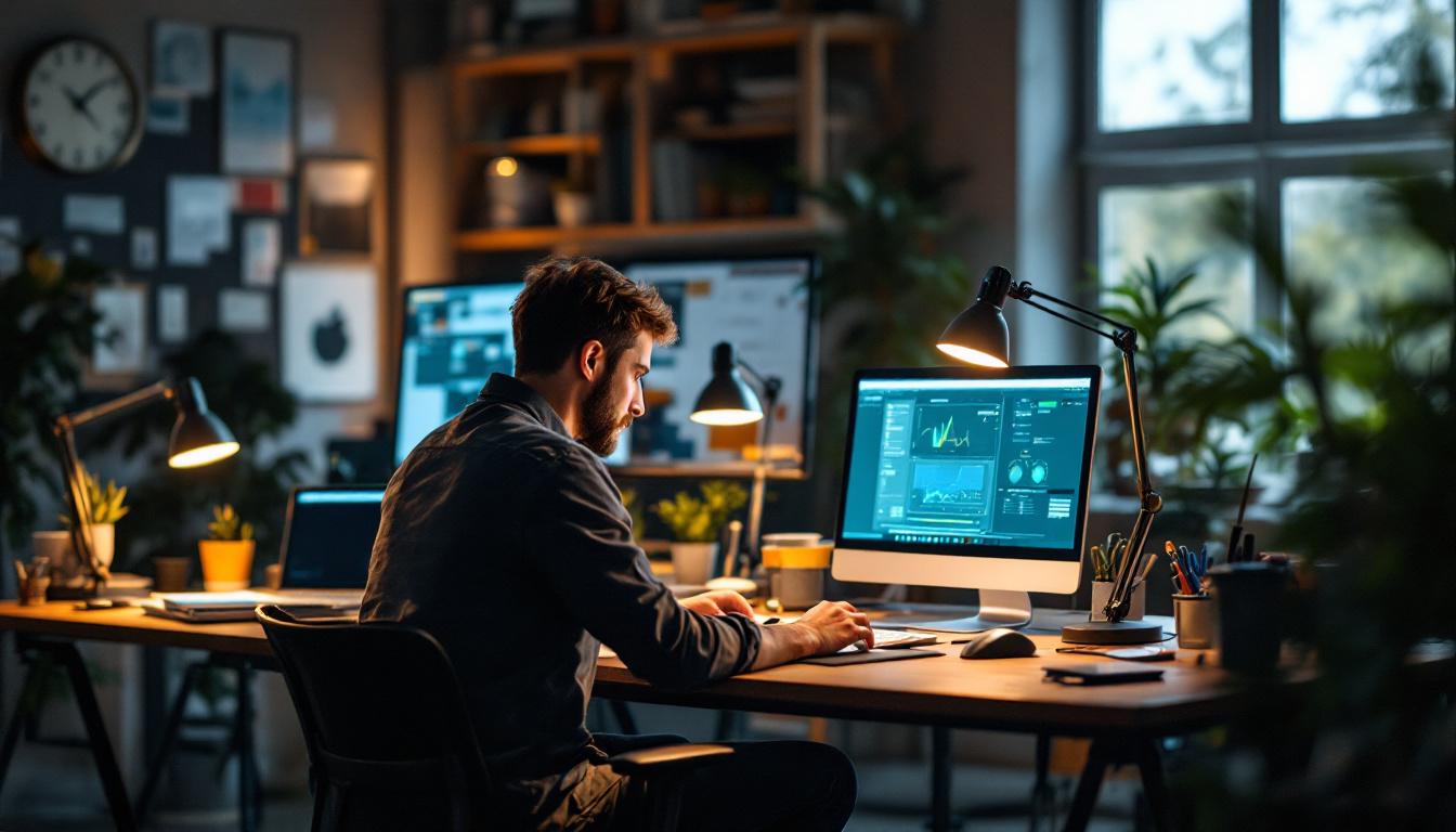 A photograph of a well-lit engineering workspace featuring a variety of innovative lighting solutions