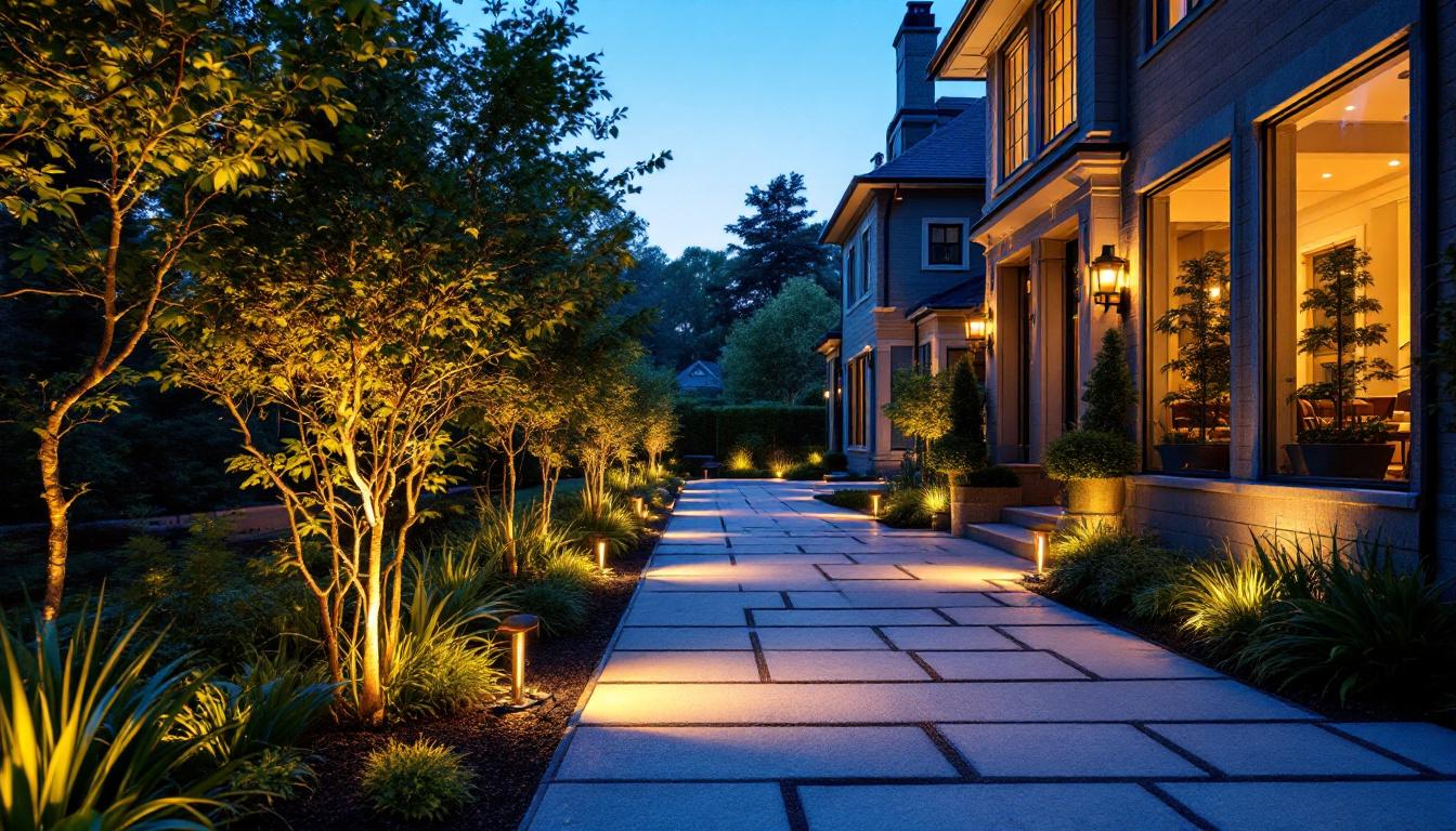 A photograph of a beautifully illuminated outdoor space showcasing various led up lighting techniques