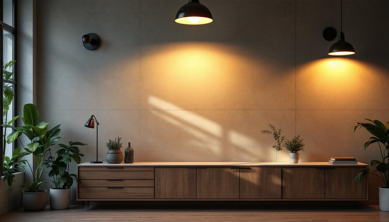 A photograph of a beautifully designed interior space showcasing a variety of lighting fixtures
