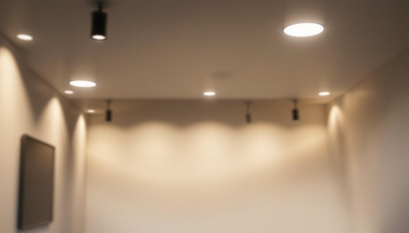 A photograph of a well-lit interior space showcasing various styles of recessed lighting installations