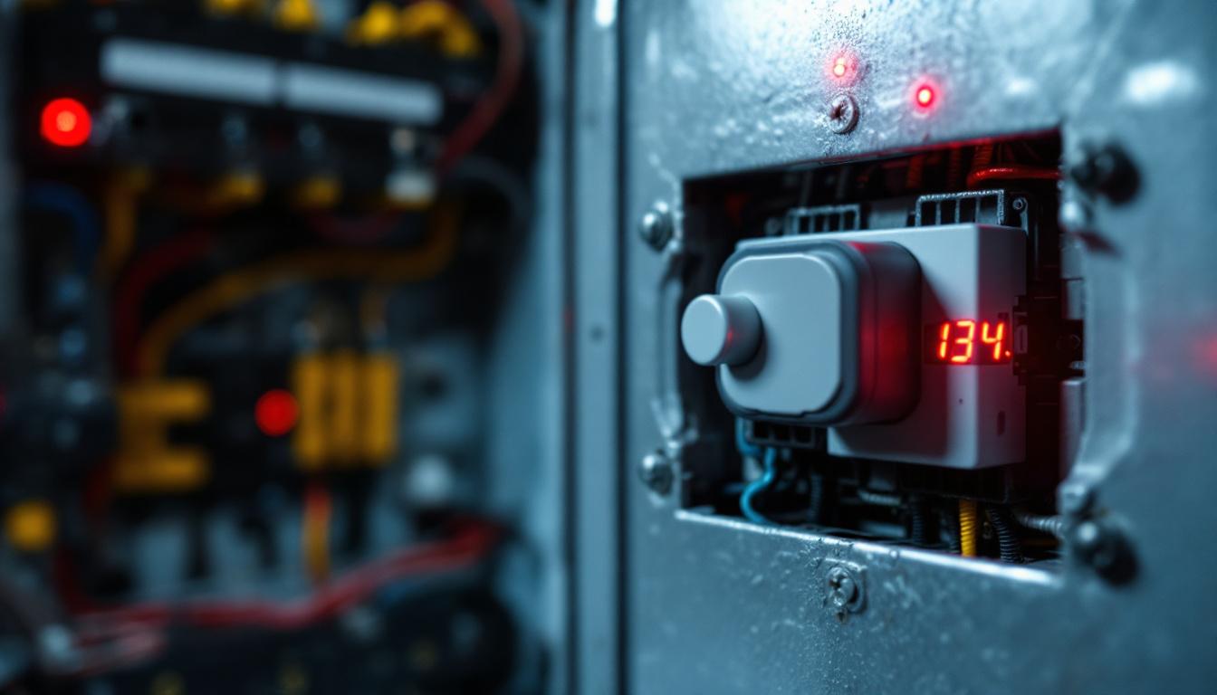 A photograph of a close-up view of an electrical box with a switch