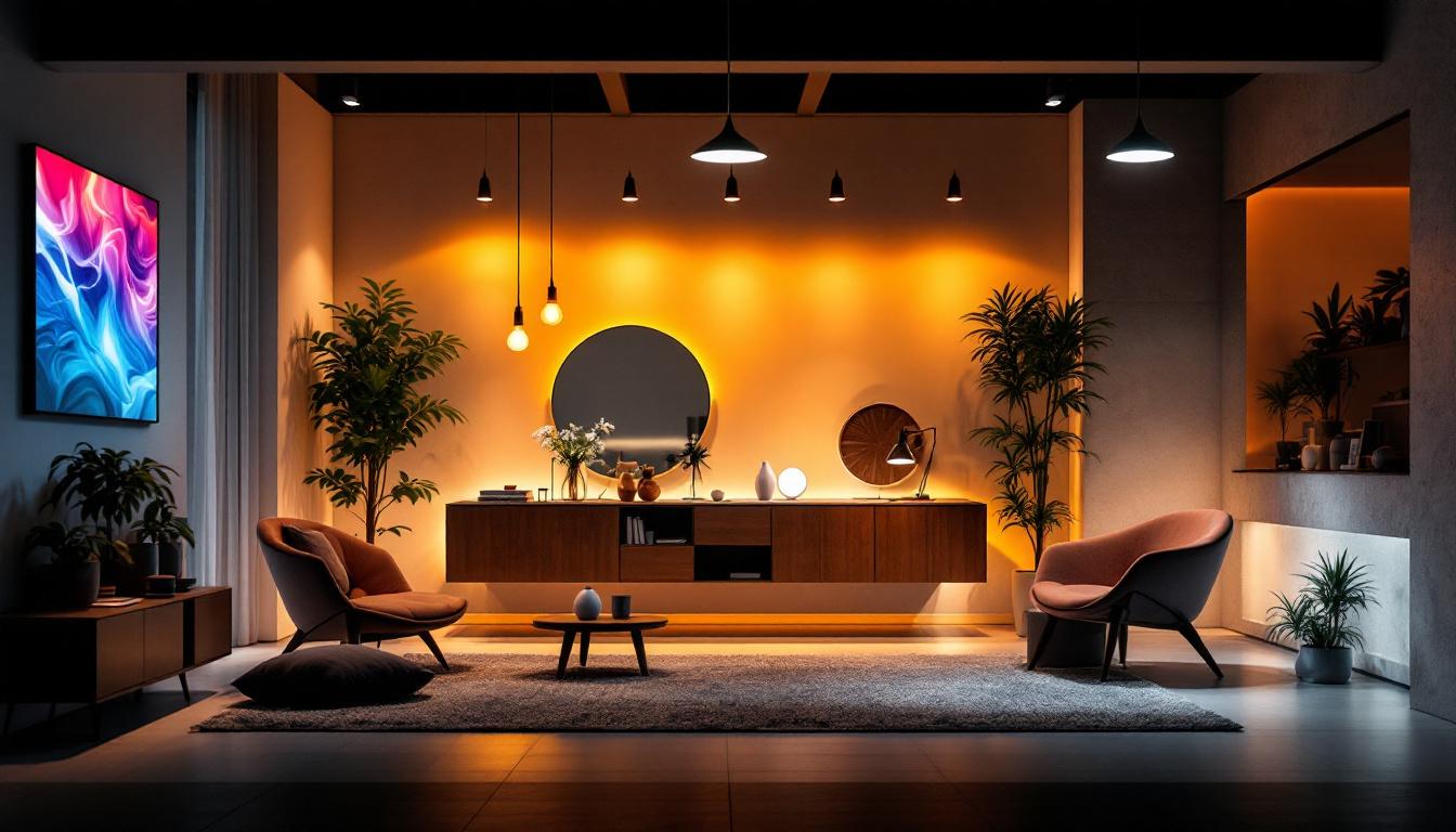 A photograph of a modern indoor space showcasing led lights in various settings