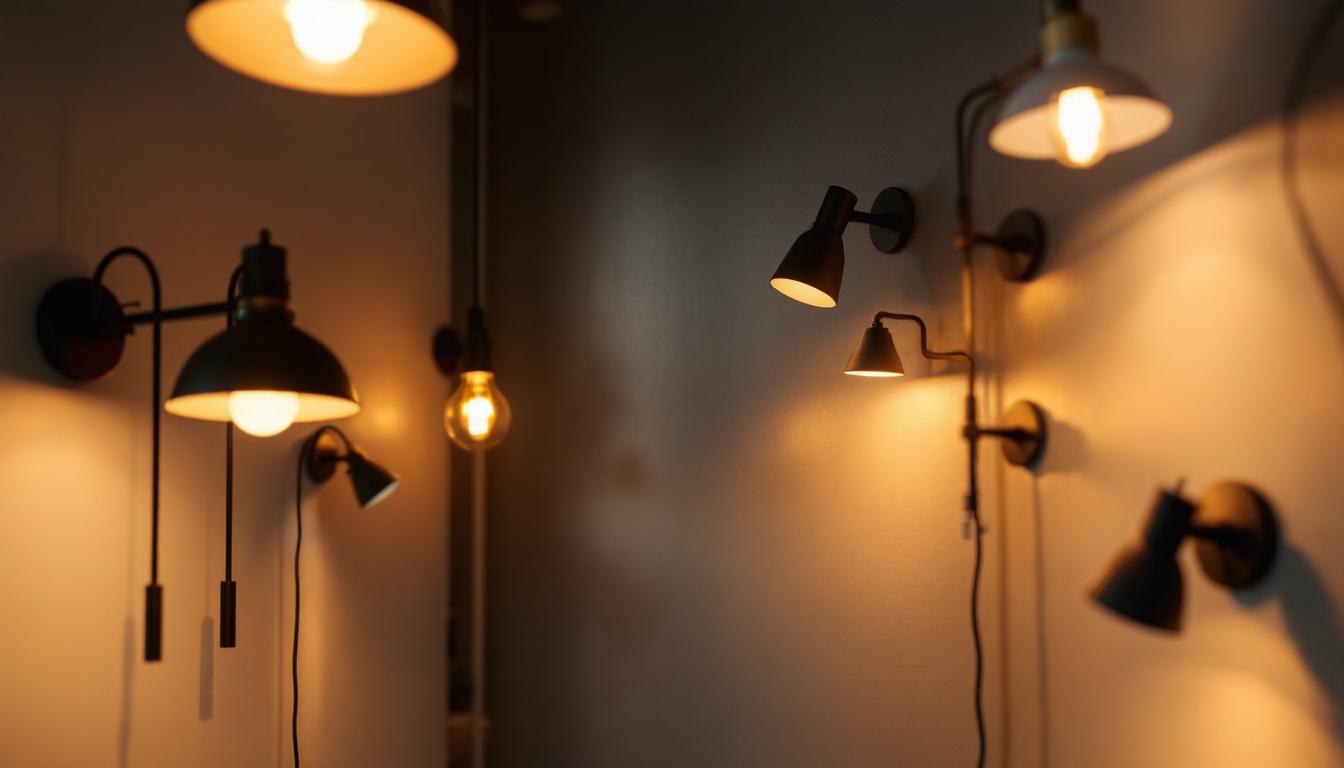 A photograph of a well-lit space showcasing various lighting fixtures in use