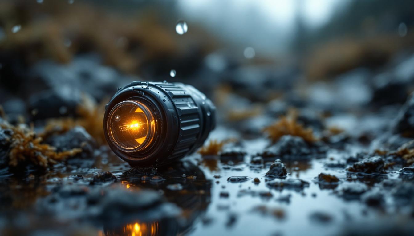 A photograph of a close-up of a 12v waterproof connector in a rugged outdoor setting