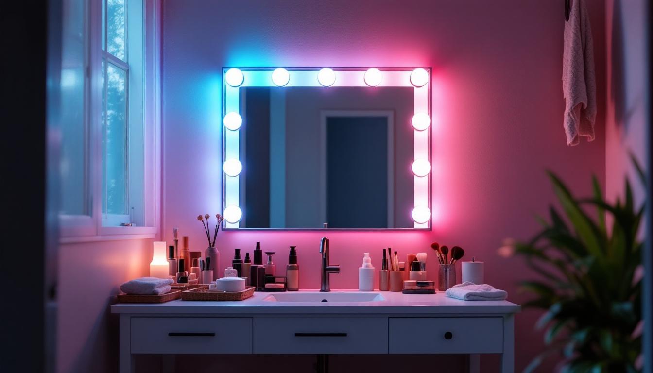 A photograph of a beautifully lit bathroom vanity area showcasing ideal makeup lighting