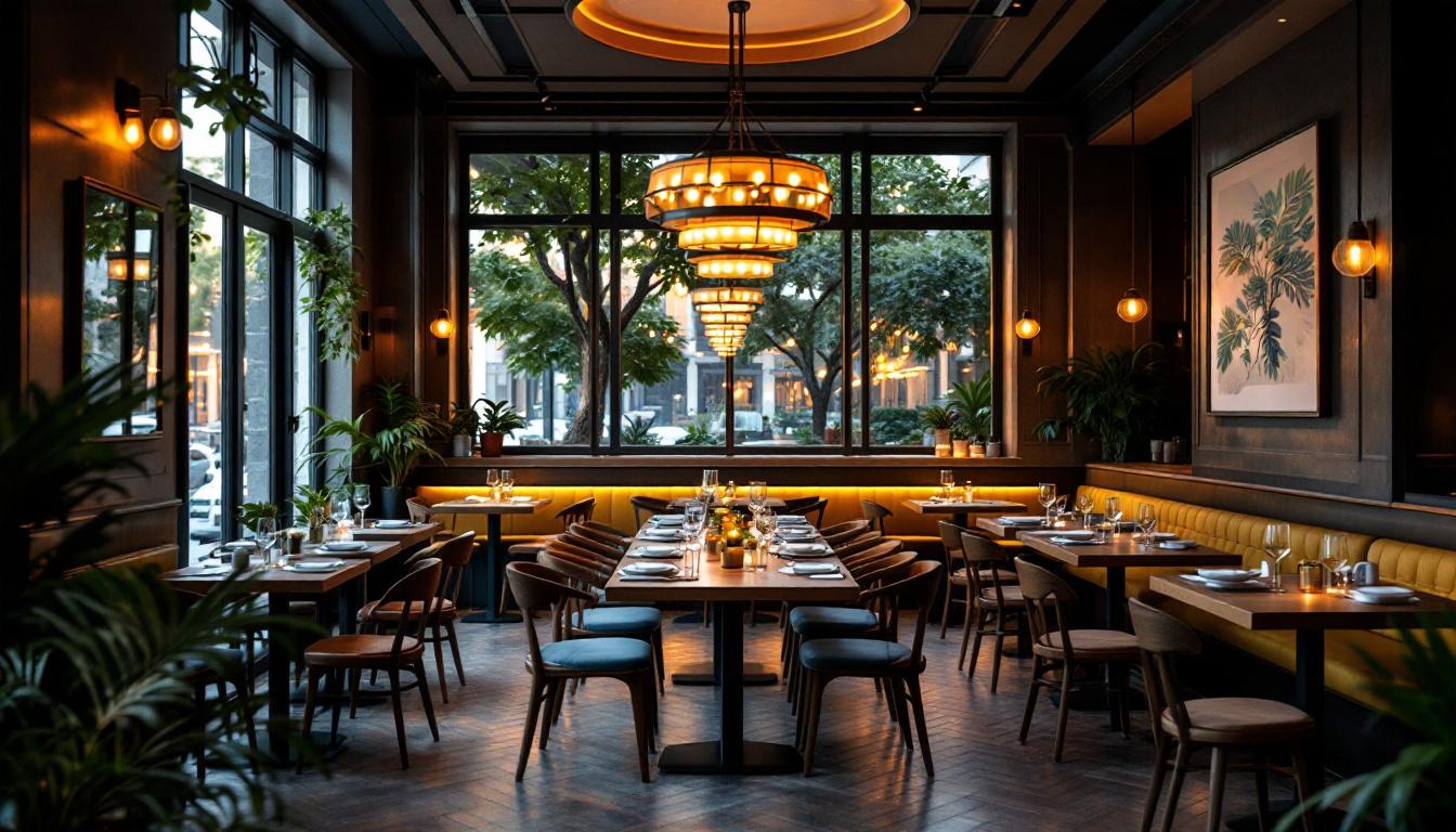 A photograph of a beautifully lit restaurant interior