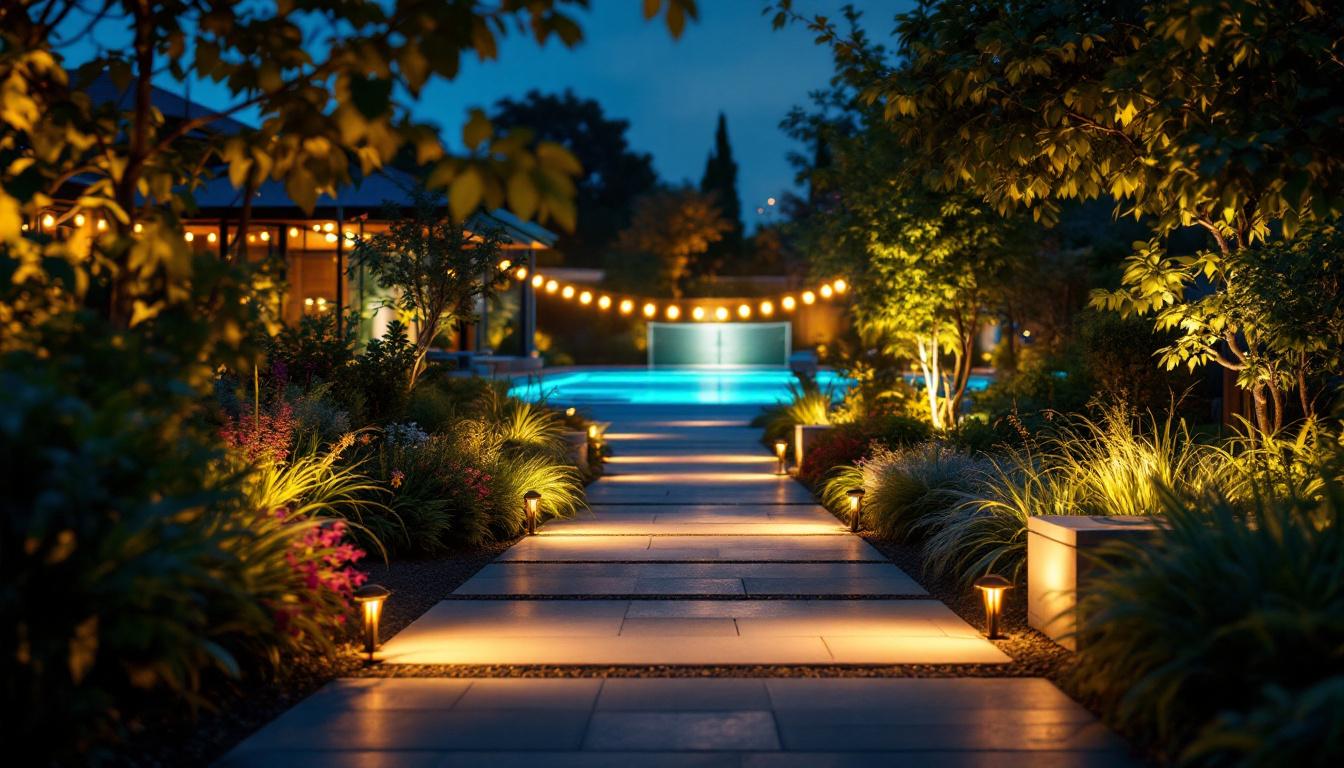 A photograph of a well-lit outdoor space featuring various led flood bulbs in use