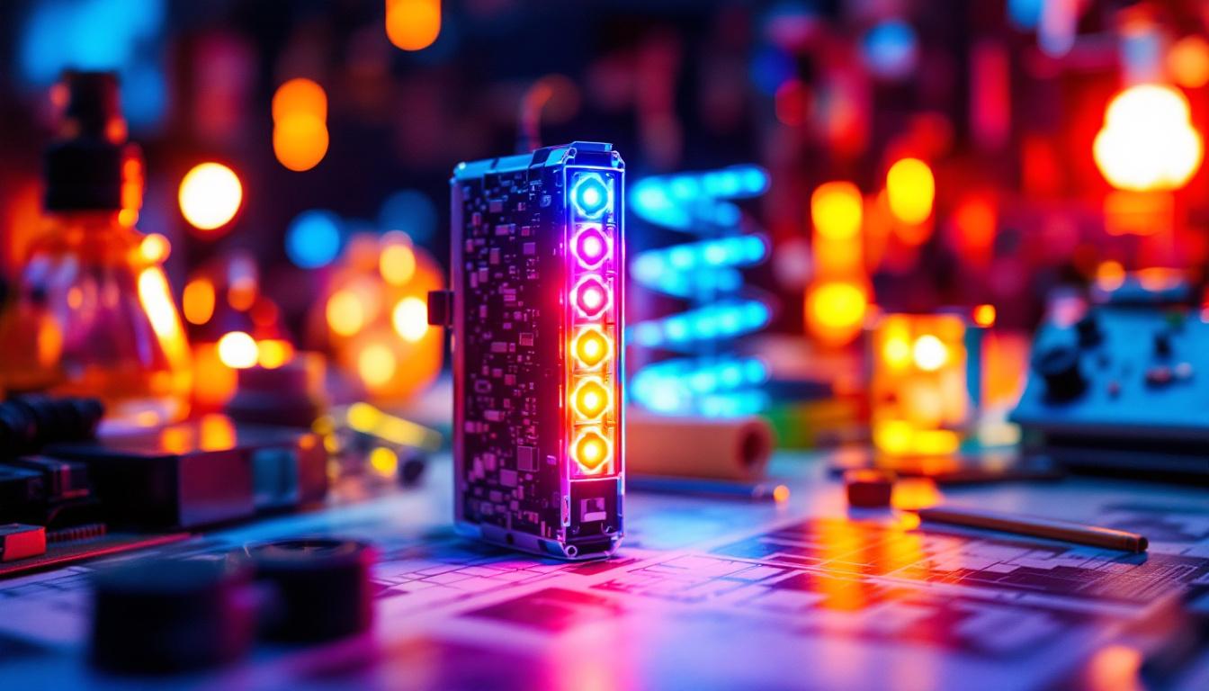 A photograph of a close-up shot of a vibrant led light kit in action