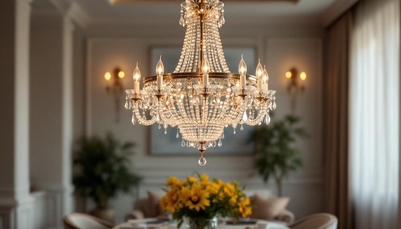 A photograph of a beautifully designed wholesale chandelier in an elegantly lit space