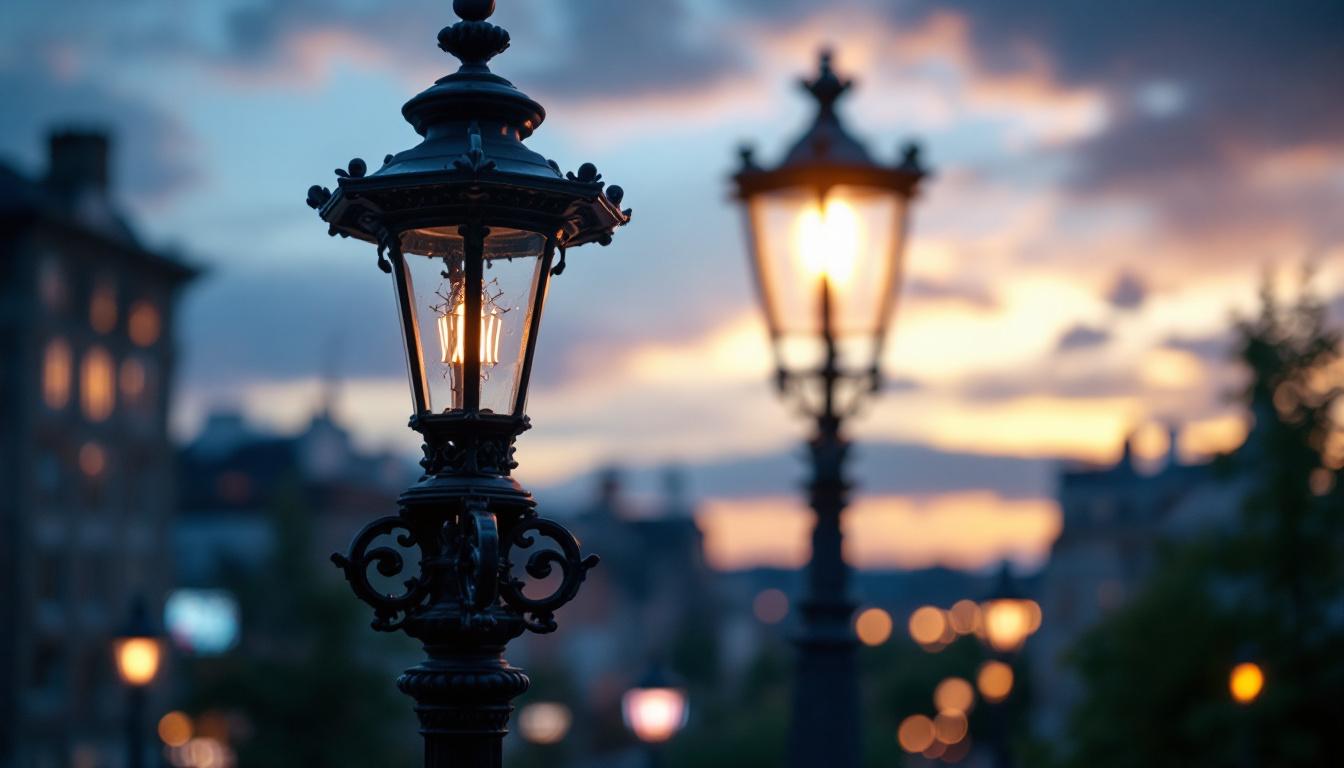 A photograph of a beautifully detailed cast iron light post
