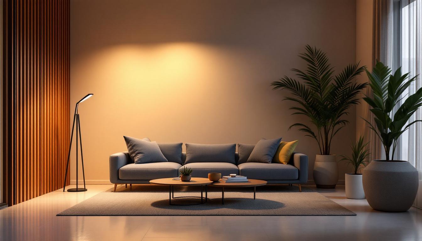 A photograph of a stylishly designed interior space illuminated by a 150w led lamp