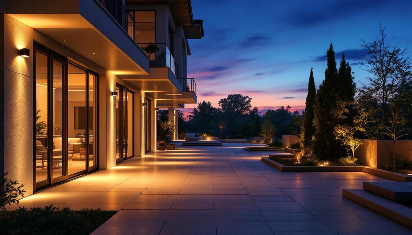 A photograph of a beautifully illuminated outdoor space at dusk