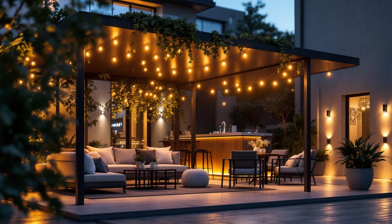 A photograph of an outdoor setting illuminated by stylish led canopy lights