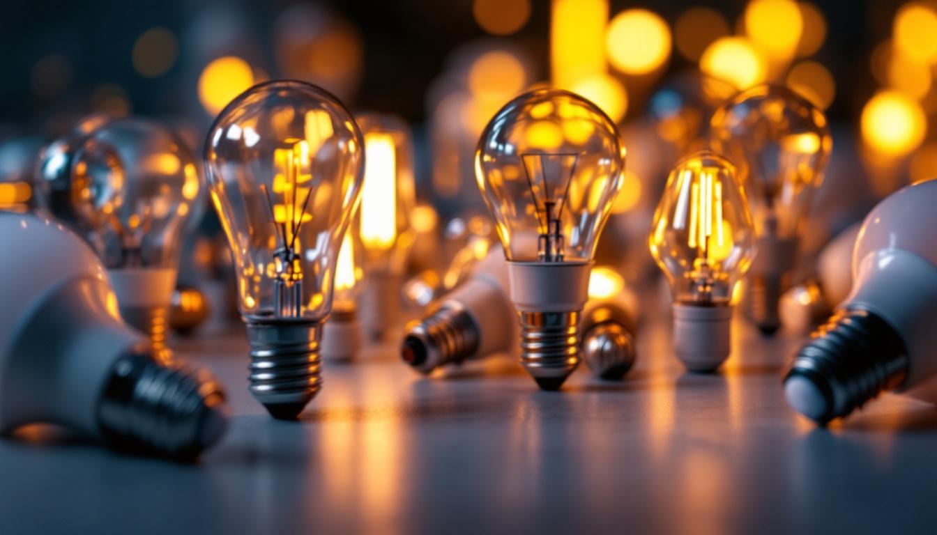 A photograph of a close-up shot of various led bulbs arranged artistically