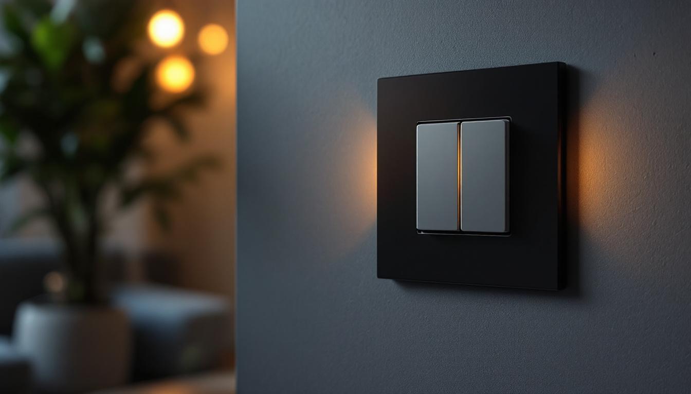 A photograph of a modern light switch in a stylish interior setting