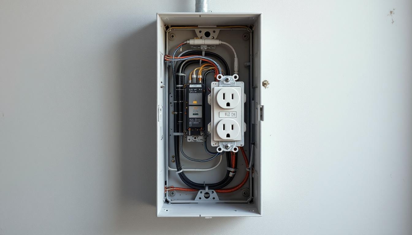 A photograph of a well-installed electrical box mounted on a wall