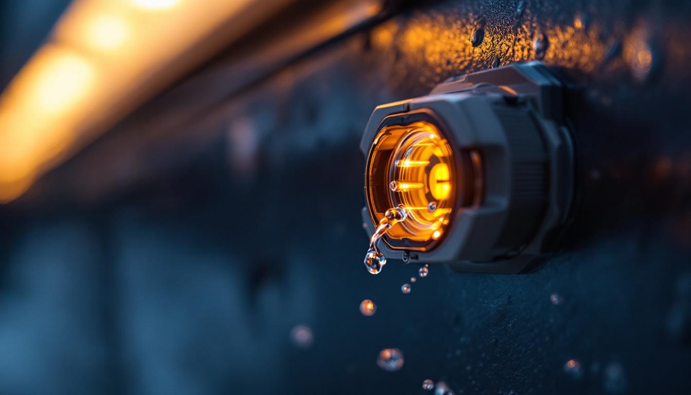 A photograph of a close-up shot of waterproof electrical connectors in a lighting application