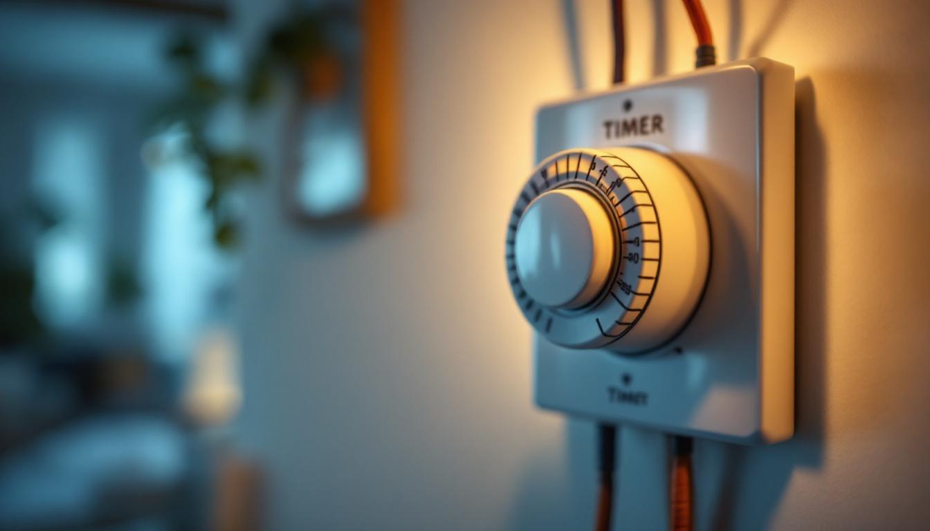 A photograph of a close-up view of an electric timer installed in a home lighting system