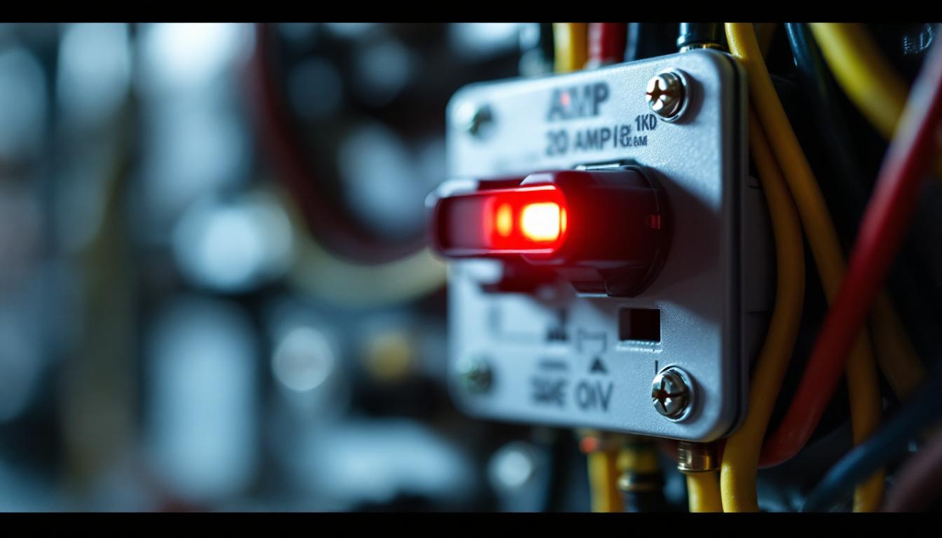 A photograph of a close-up of a 20 amp rocker switch in action