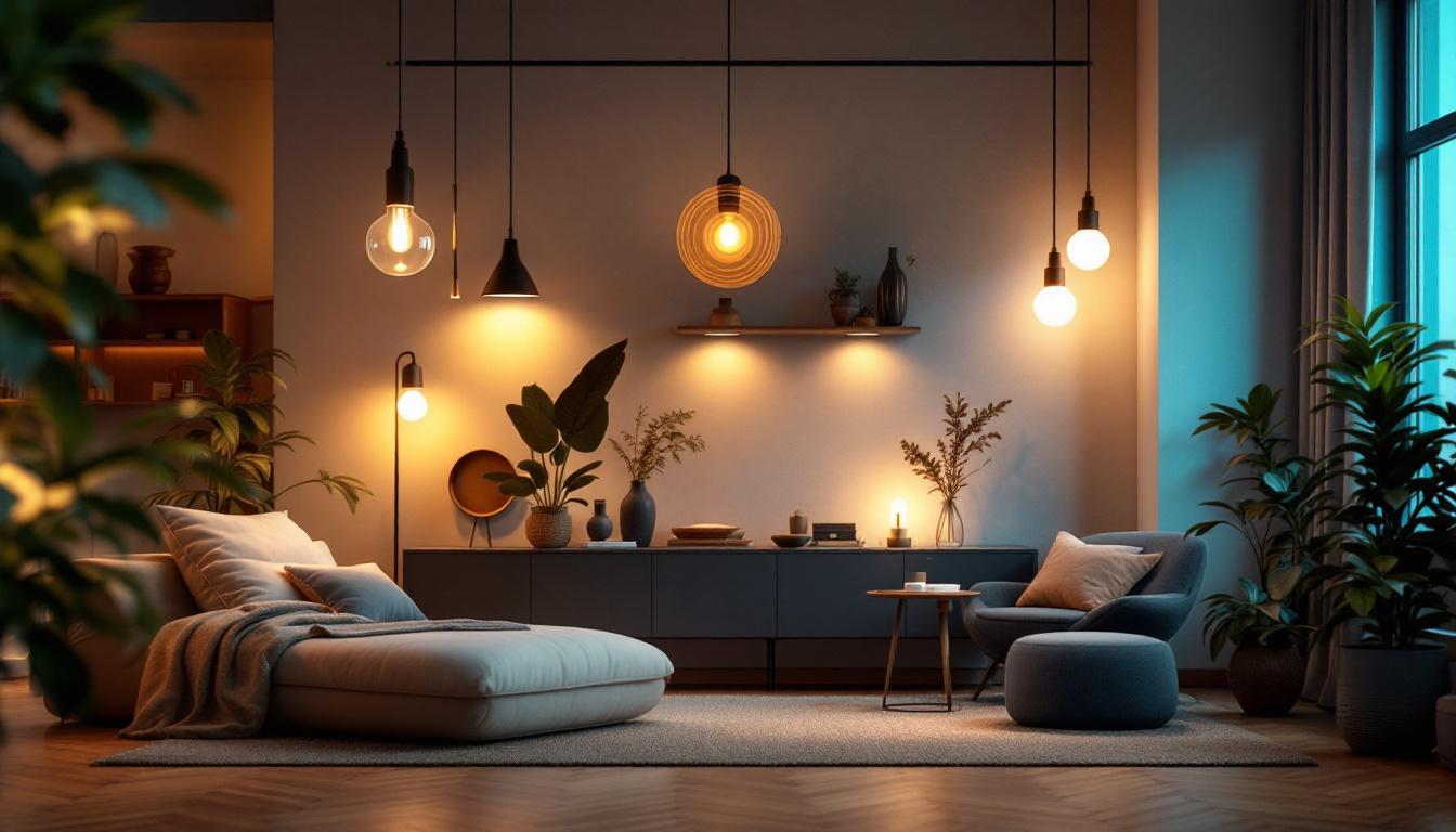 A photograph of a beautifully lit interior space showcasing a variety of stylish light fixtures