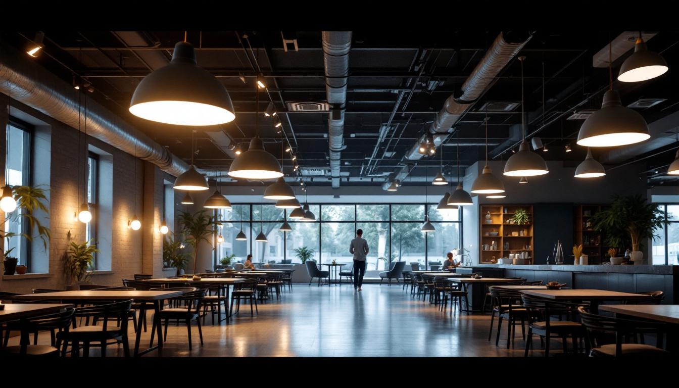 A photograph of a well-lit commercial space showcasing various lighting fixtures in use