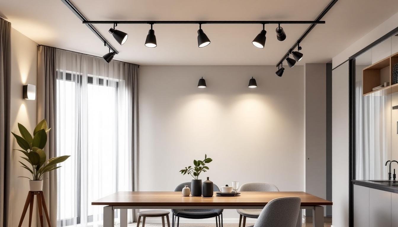 A photograph of a beautifully designed long track lighting installation in a modern interior space