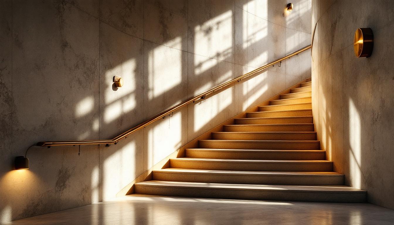 A photograph of a well-lit stairwell showcasing a combination of innovative lighting fixtures and natural light