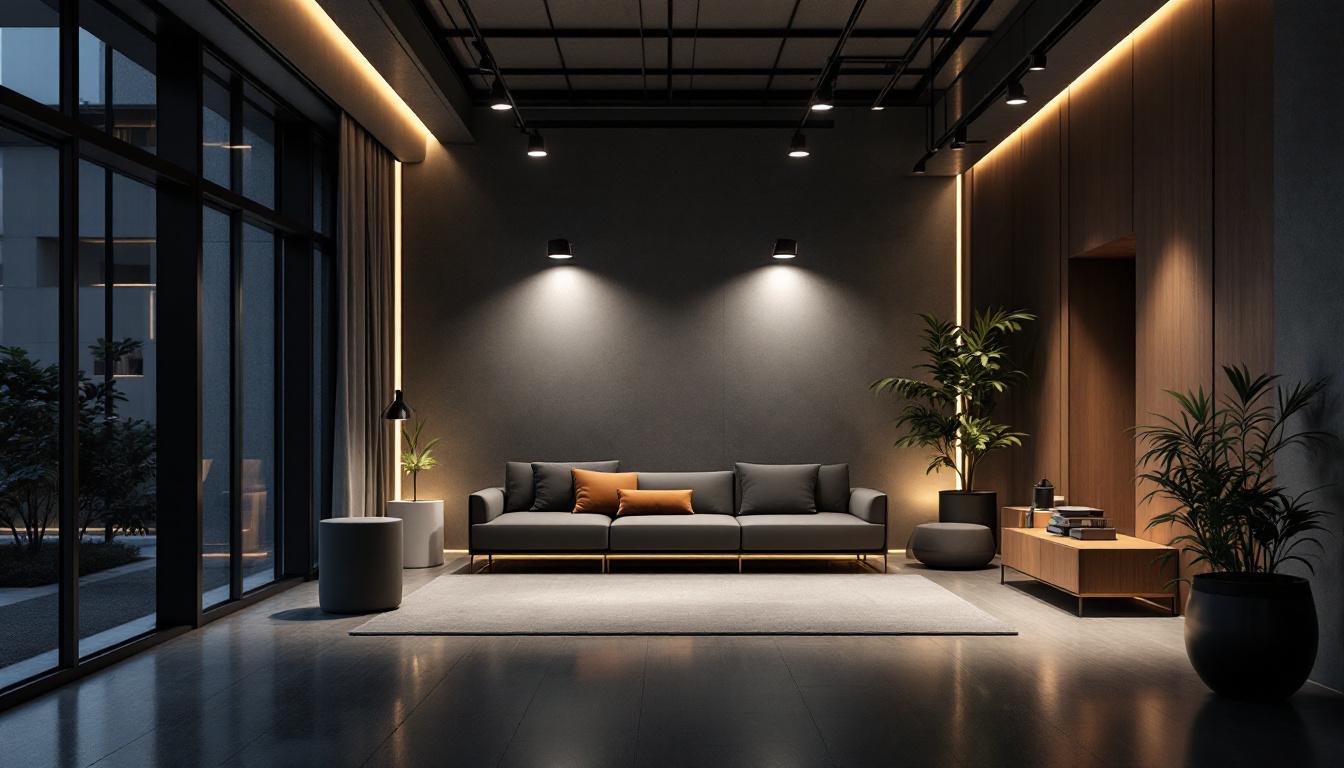 A photograph of a modern interior showcasing a sleek advanced lighting system with led space lights illuminating the space