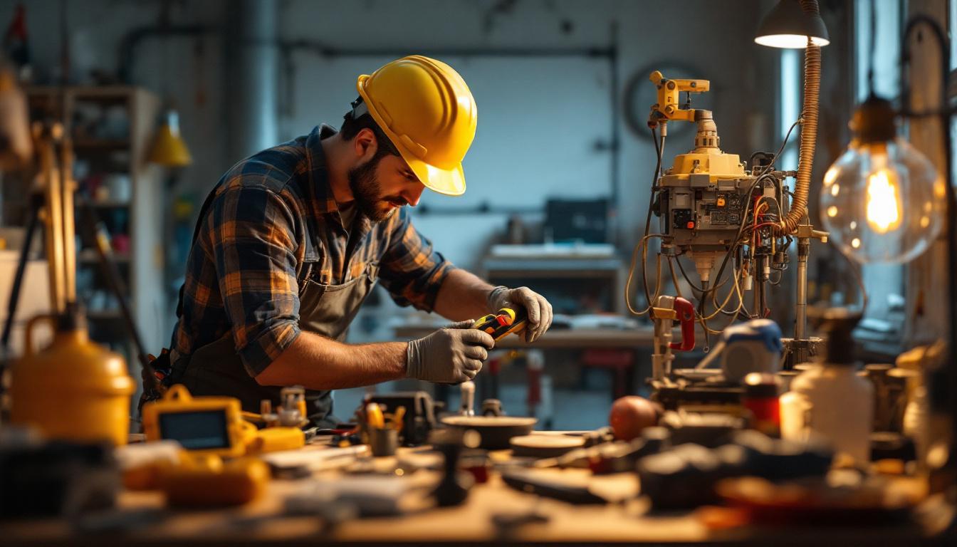 A photograph of a skilled engineer or electrician working on a lighting project