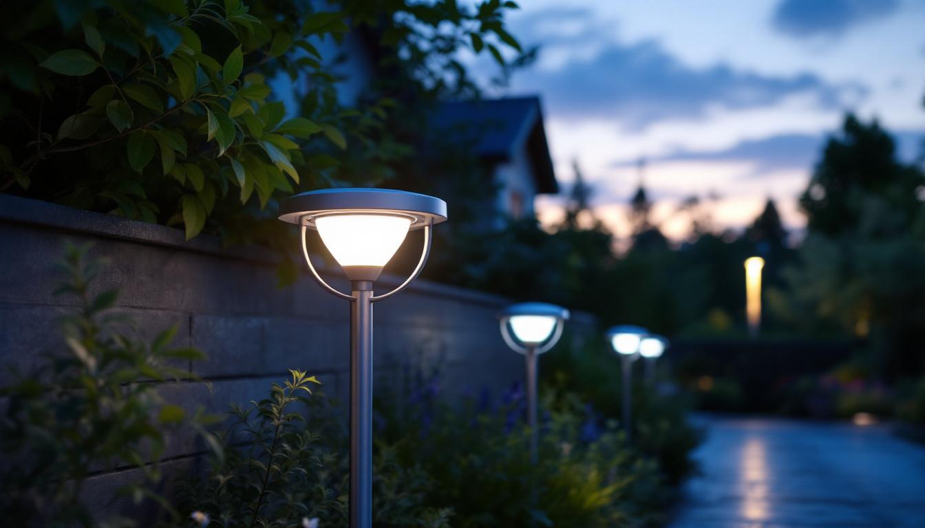 A photograph of a solar light installation in a residential or outdoor setting