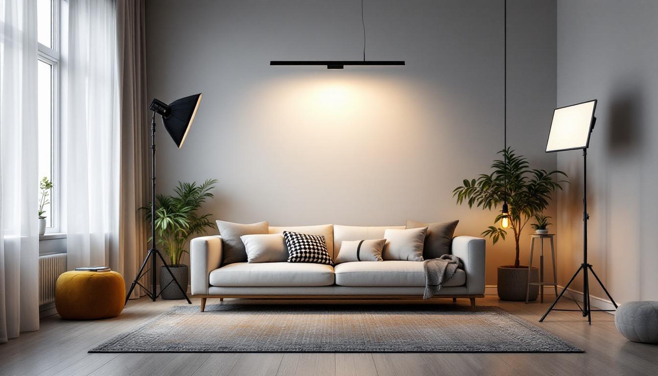 A photograph of a well-lit interior space showcasing different lighting setups