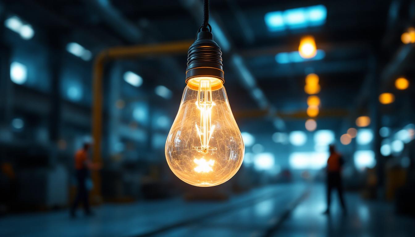 A photograph of a 400 watt metal halide bulb in a well-lit industrial or commercial setting