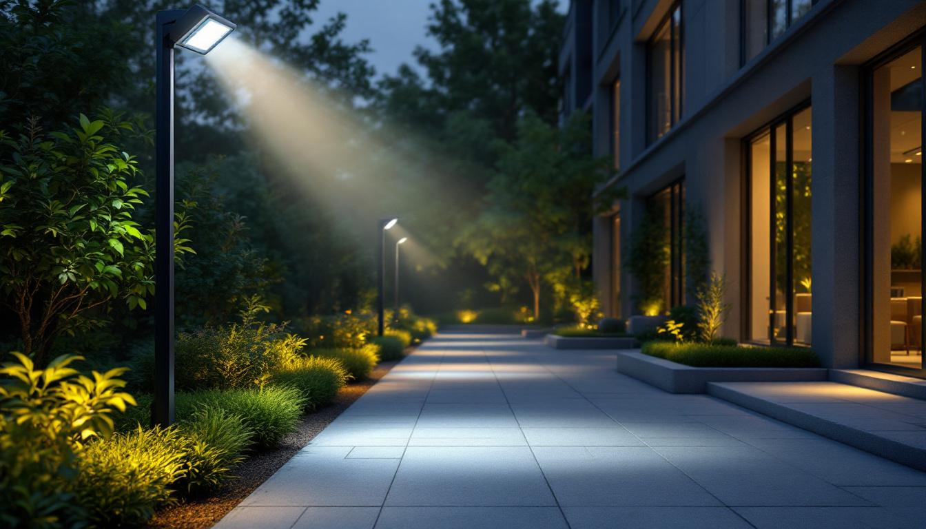 A photograph of a well-lit outdoor space showcasing a floodlight fixture in action