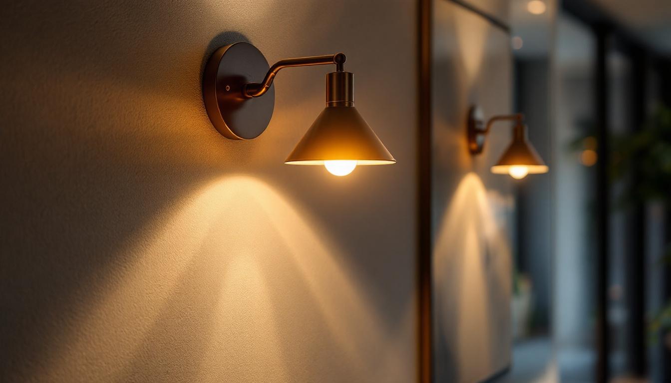 A photograph of a well-designed wall light mounting bracket installed in a stylish interior setting