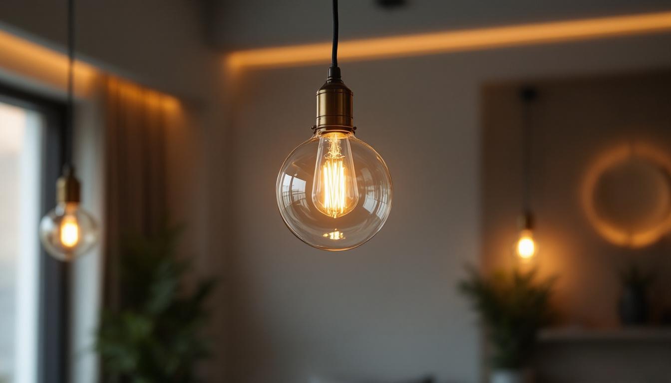 A photograph of a beautifully designed hanging lighting fixture in a stylish interior setting