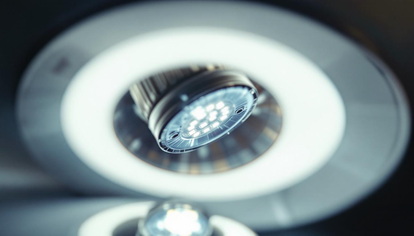 A photograph of a close-up of a led disc light being replaced