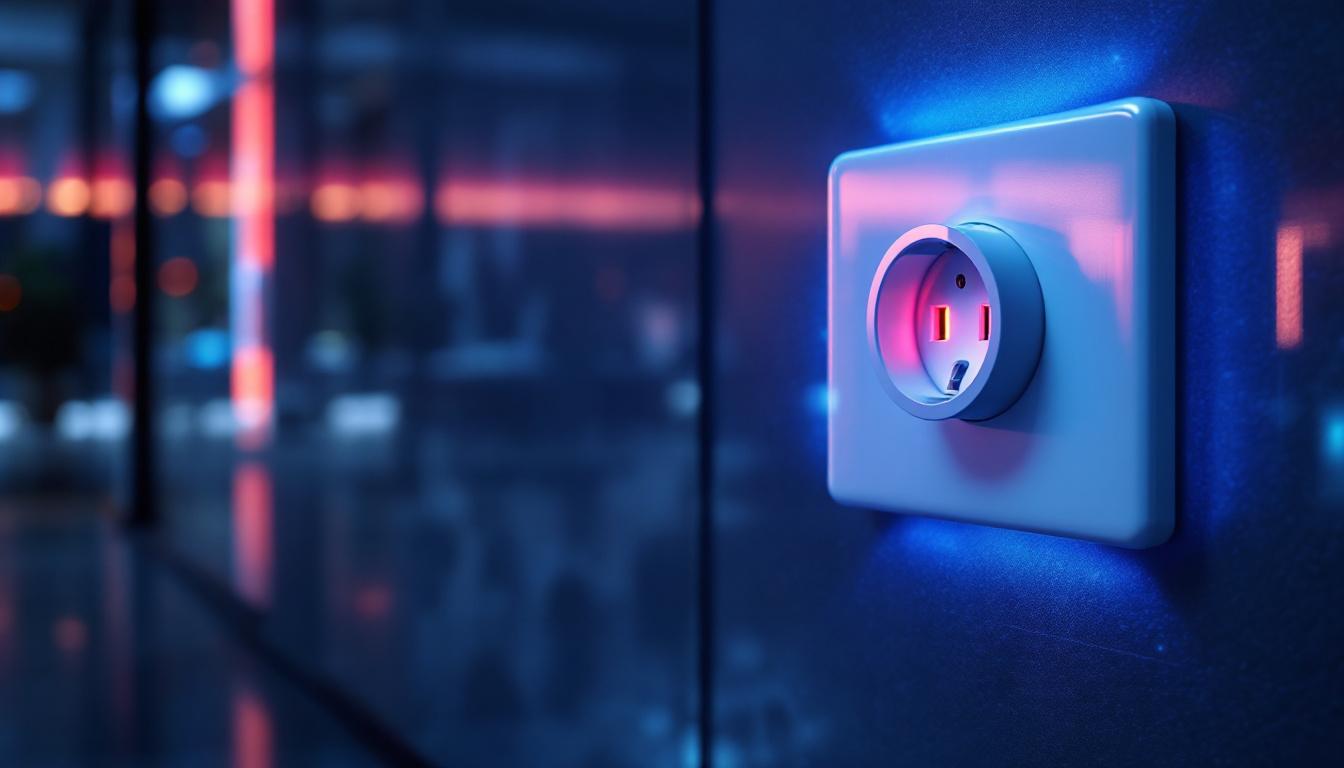 A photograph of a modern electrical outlet with innovative plug designs and smart technology features