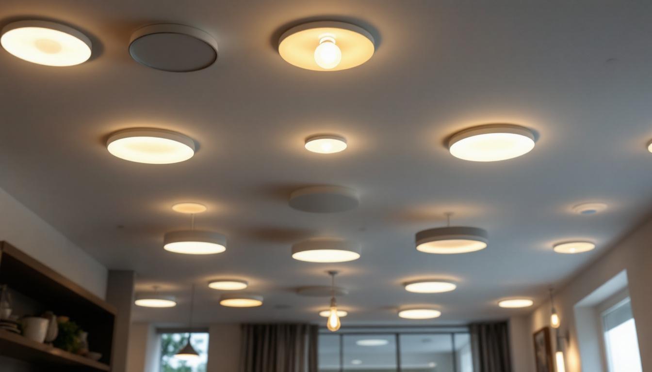 A photograph of a well-lit room featuring various types of recessed lighting fixtures