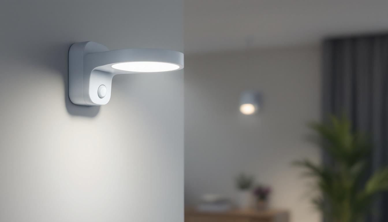 A photograph of capture a photograph of a modern led light fixture equipped with a motion sensor