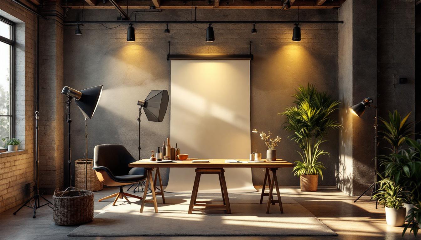 A photograph of a well-designed industrial lighting setup that showcases the interplay of natural and artificial light